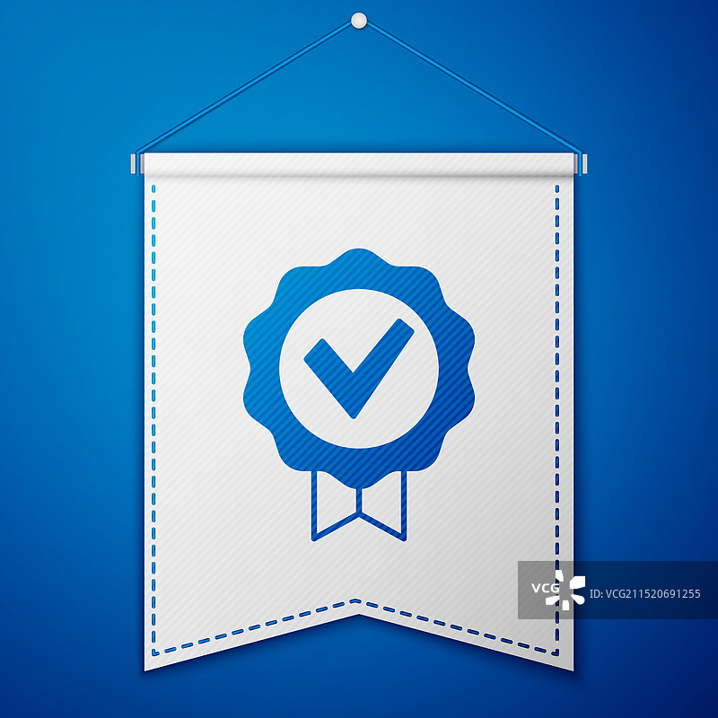 蓝色批准或认证奖章和勾号图片素材