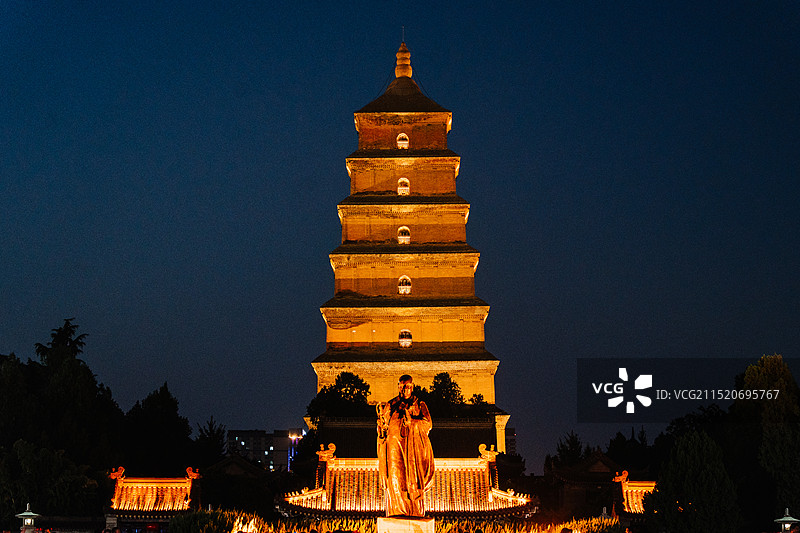 西安大雁塔夜景图片素材