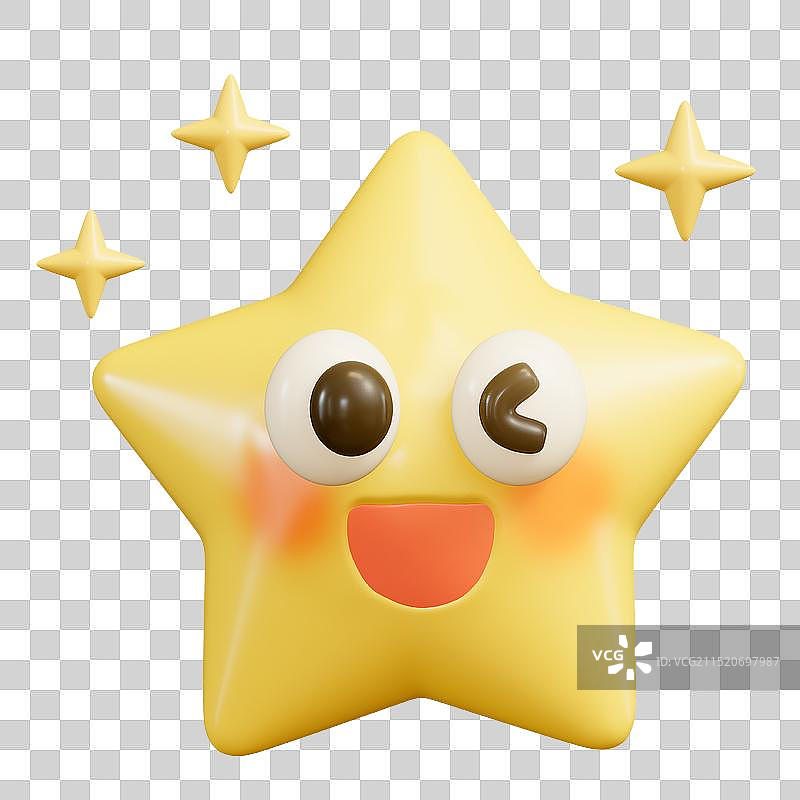 星星开心地笑趣味表情包3D装饰卡通插画元素图片素材