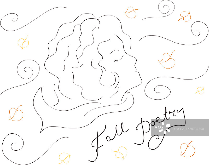 秋日少女素描图片素材