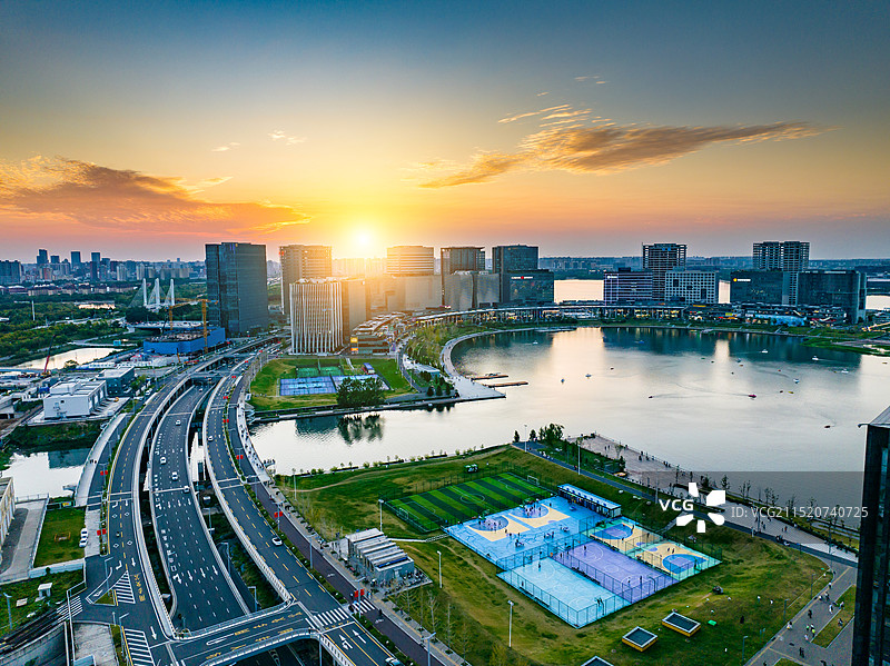郑州金融岛日落图片素材