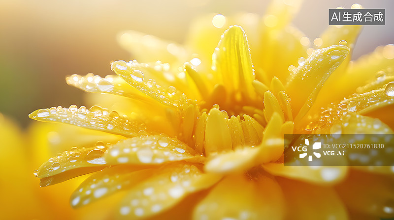 【AI数字艺术】AIGC：重阳节秋天节日背景 清晨黄色菊花上的晨露图片素材