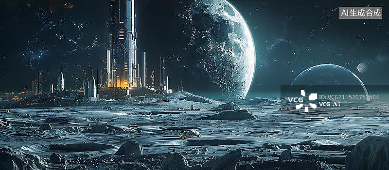 【AI数字艺术】科幻外太空月球基地宇宙探索开发图片素材
