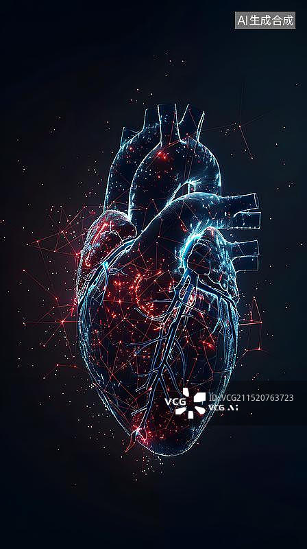 【AI数字艺术】数字化信息化心脏透视结构数码全息图图片素材