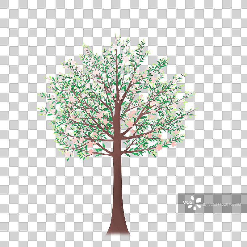清新卡通一棵开出粉色花朵的树系列免扣元素图片素材