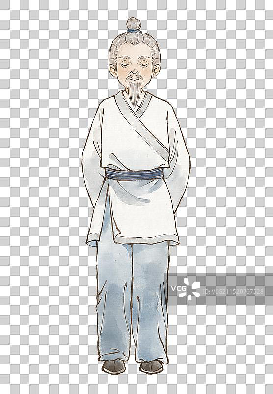 传统文化八段锦中医养生保健操老爷爷做操锻炼—国画古风水墨国风元素图片素材