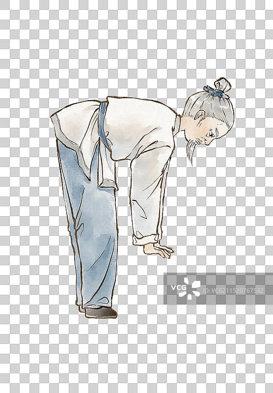 传统文化八段锦中医养生保健操老爷爷做操锻炼—国画古风水墨国风元素图片素材