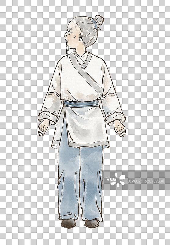 传统文化八段锦中医养生保健操老爷爷做操锻炼—国画古风水墨国风元素图片素材