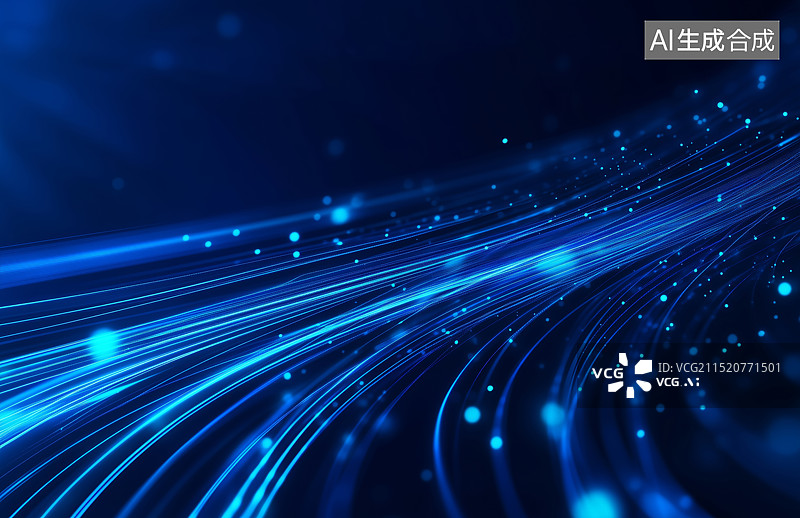 【AI数字艺术】蓝色弯曲发光的光纤科技线条背景图片素材