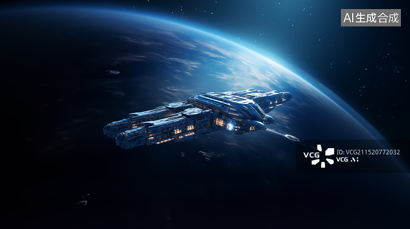 【AI数字艺术】星球大气外在宇宙中的未来空间站图片素材