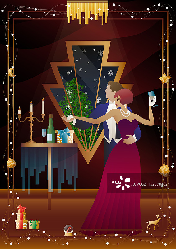 一对情侣在香槟桌旁跳舞图片素材