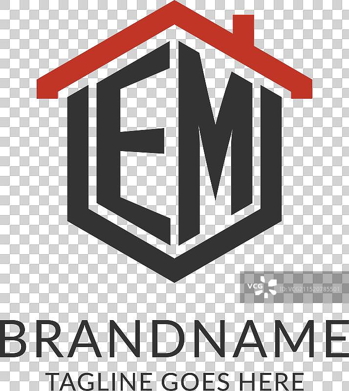 EM字母房屋屋顶六边形logo图片素材