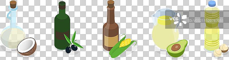 2.5D等距扁平化油瓶套装图片素材