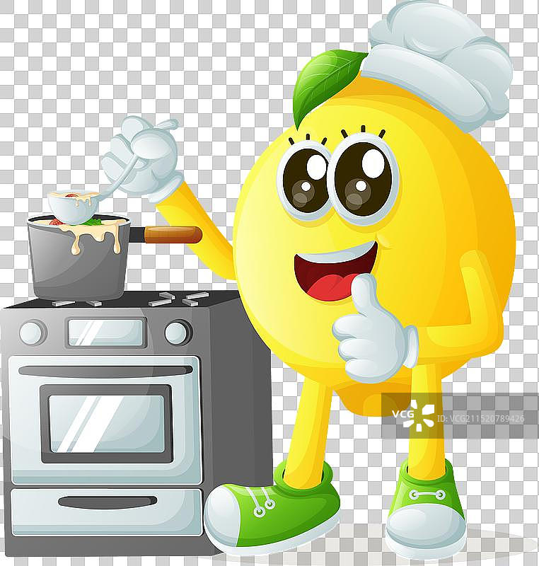 在炉子上烹饪的可爱柠檬角色图片素材