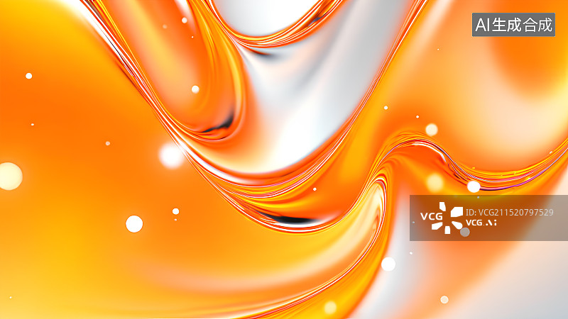 【AI数字艺术】3D渲染，黄色橘色橙色透明发光液态流体抽象背景图，商务背景图图片素材