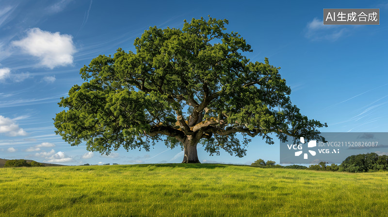 【AI数字艺术】大树与广阔的草地图片素材