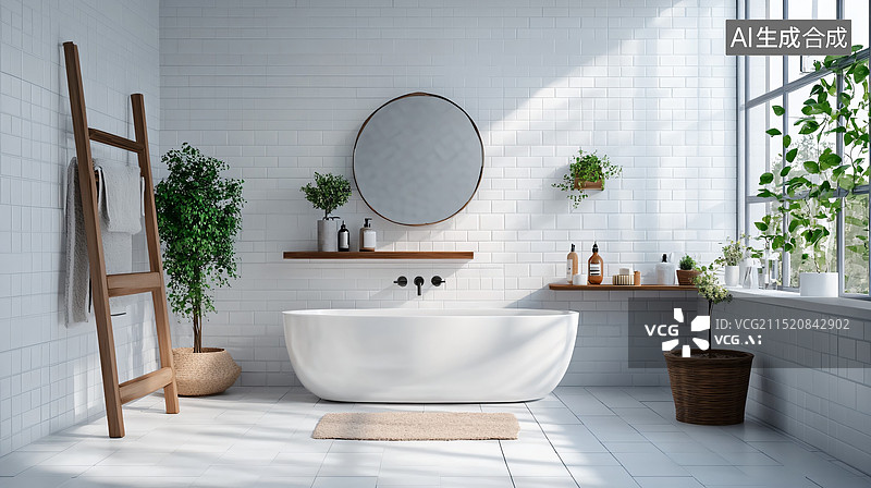 【AI数字艺术】现代简家居浴室场景图片素材