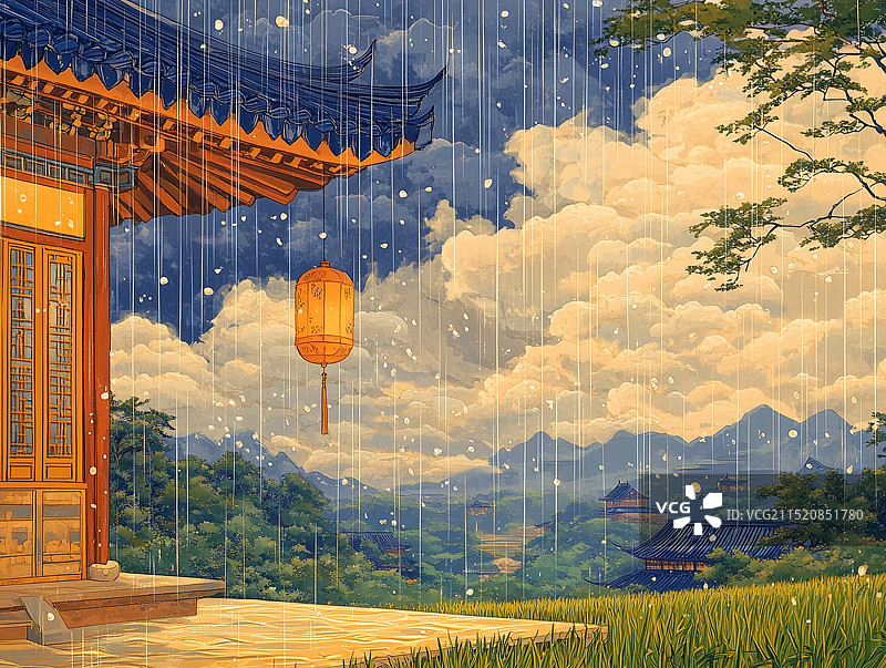 秋天天空雨天古风国潮无人背景图2.jpg图片素材