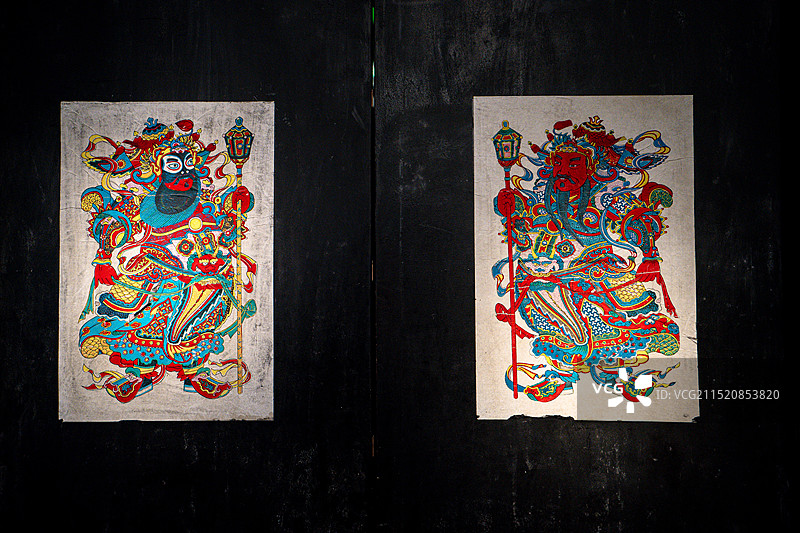 成都博物馆藏品文物门神画，四川图片素材