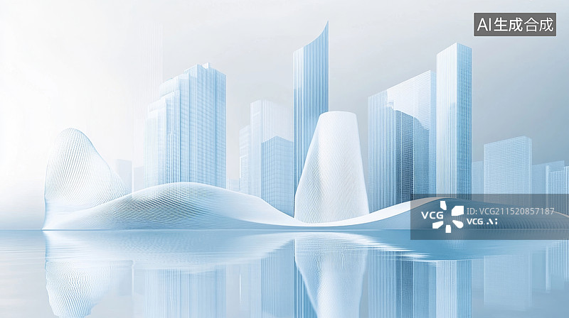 【AI数字艺术】蓝色白色未来城市制造内部设计C4D建模3D模型插画横图图片素材