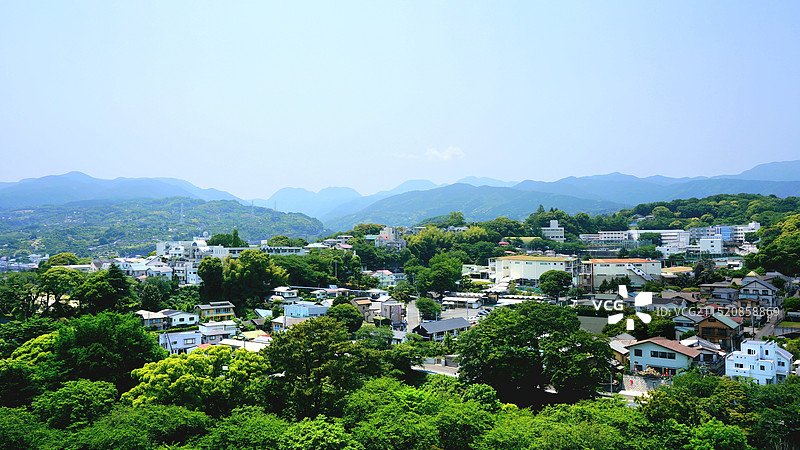 日本神奈川县小田原市，从小田原城眺望远方图片素材