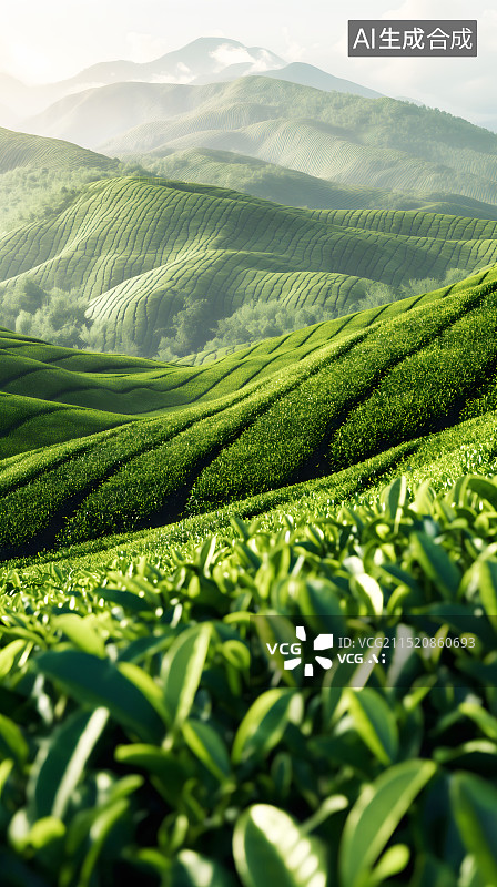 【AI数字艺术】户外绿色茶叶园区田地风景图片素材