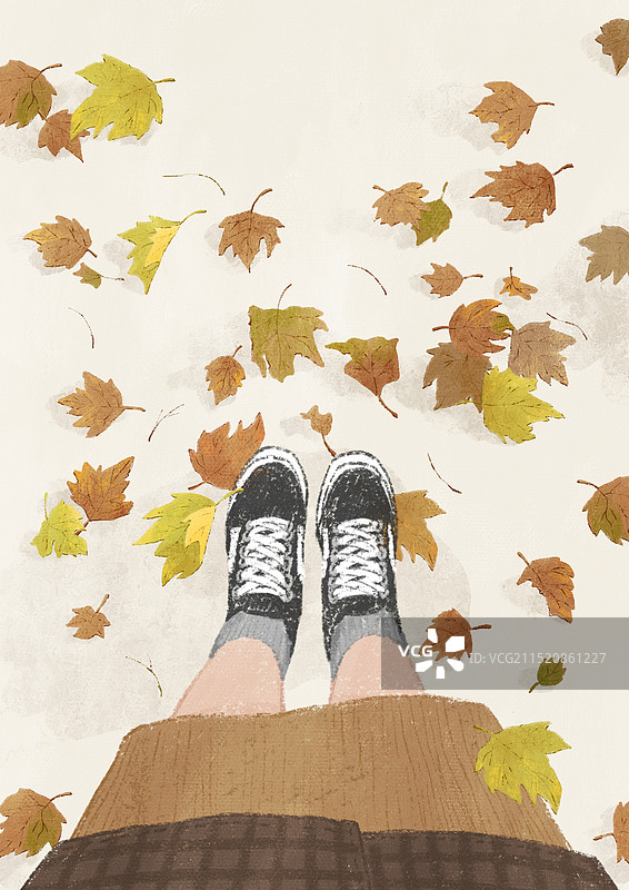 秋天落叶一个人白底图片素材