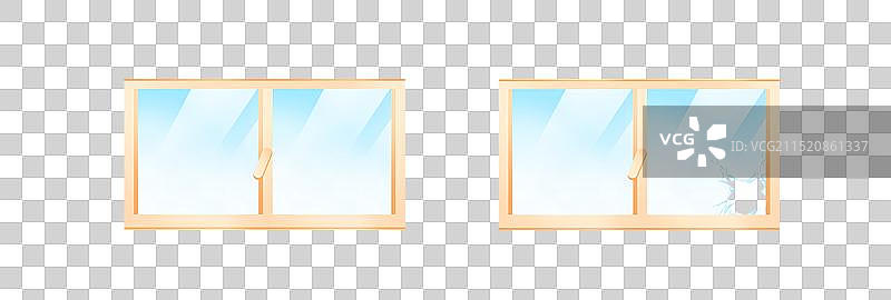 卡通清新现代玻璃窗，一角玻璃破碎的玻璃窗免扣元素图片素材