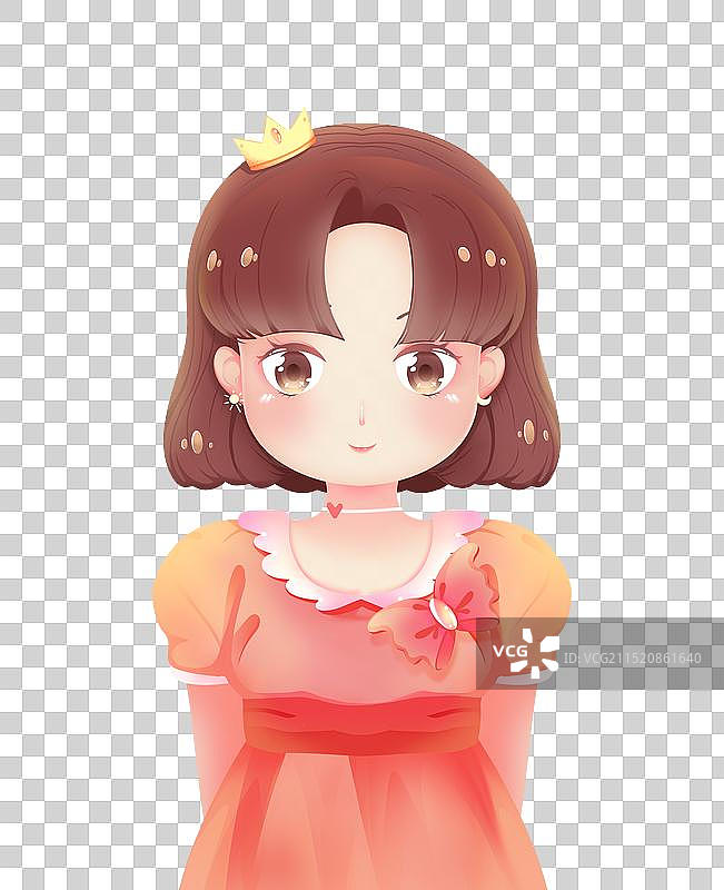 清新卡通穿粉红色连衣裙的女孩免扣元素图片素材