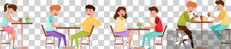 人们在咖啡馆吃街头小吃图片素材