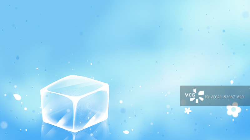 蓝色唯美治愈系透明纯净冰块插画背景图片素材