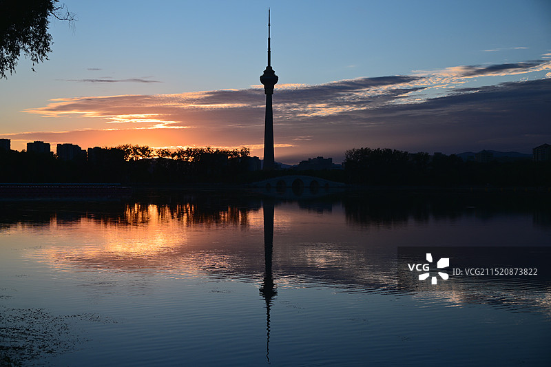 玉渊潭晚霞图片素材