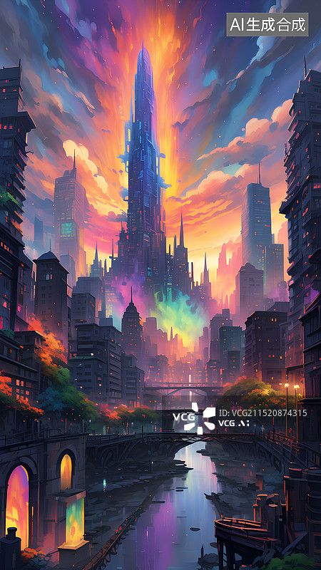 【AI数字艺术】房地产插画 五彩缤纷的楼盘 五彩城市图片素材