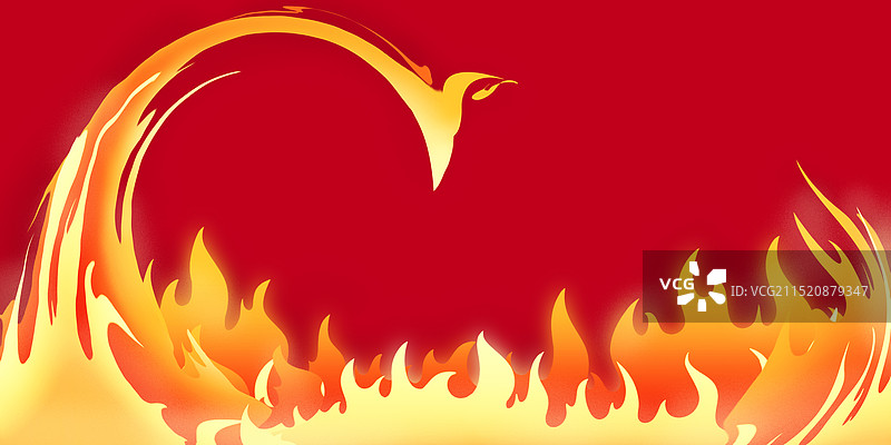 金红色国风扁平凤凰涅槃神话插画图片素材