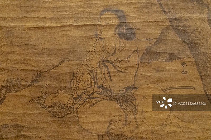 北京“故宫博物院藏历代人物画特展”：明 张路 吹箫女仙图轴（绢本，墨笔）图片素材