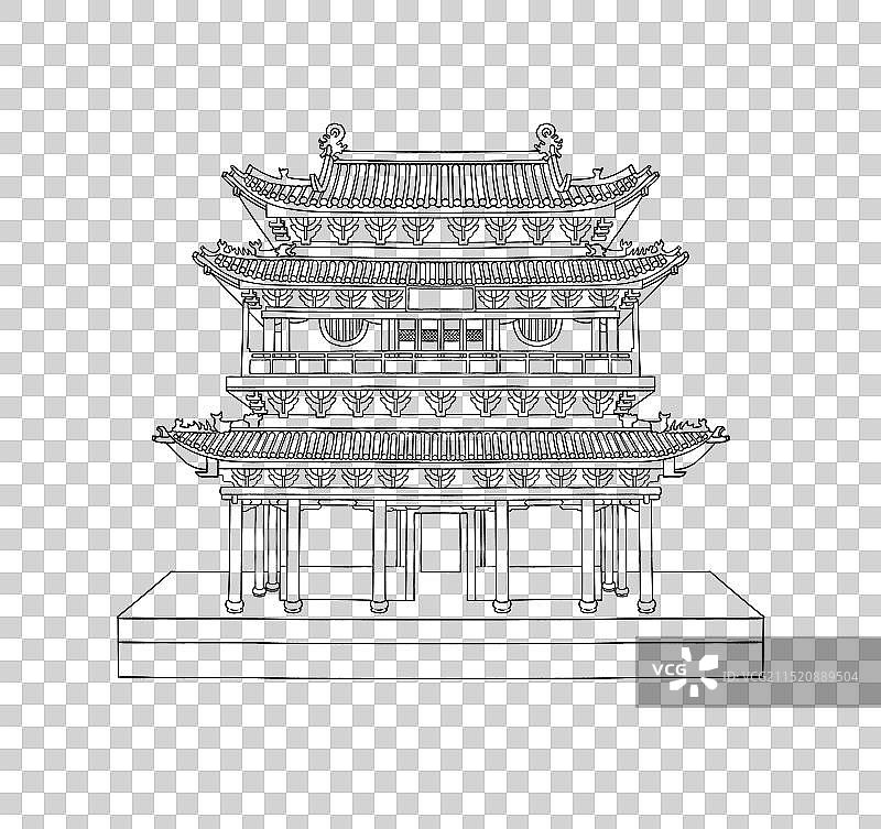 平遥古城线稿手绘元素图片素材