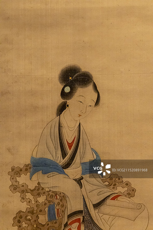 北京“故宫博物院藏历代人物画特展”：清 改琦 元机诗意图轴（绢本，设色；典出《太平广记》）图片素材