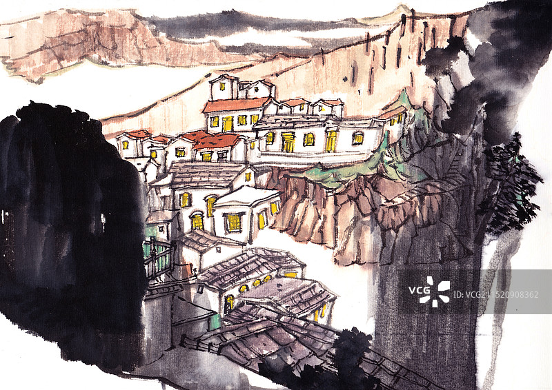 国画山水四季图片素材