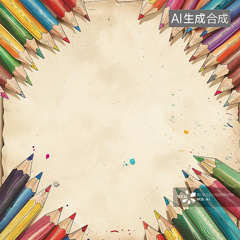 【AI数字艺术】彩色铅笔与空白画纸图片素材