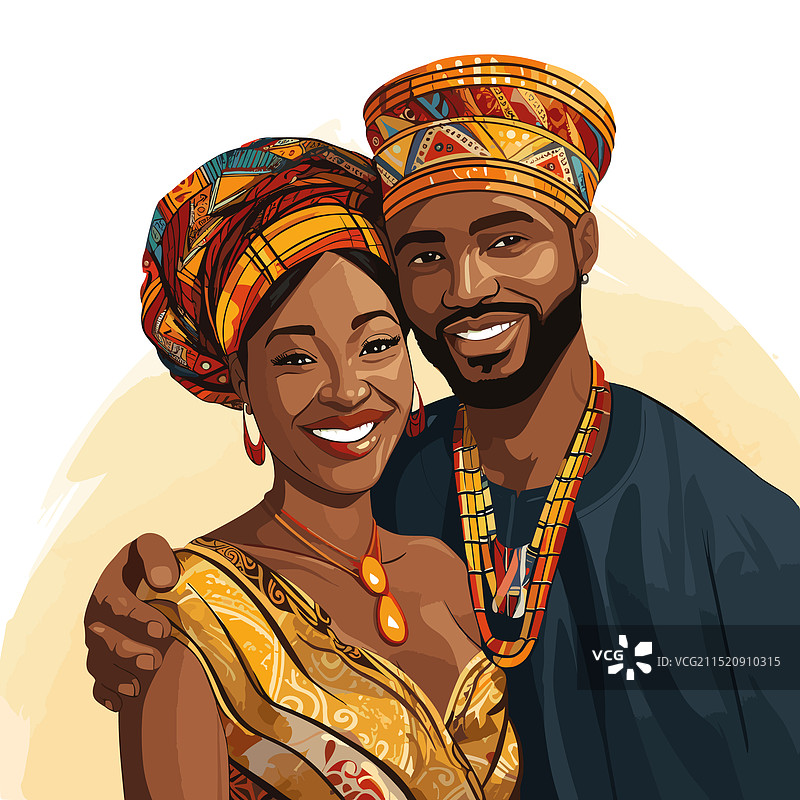 手绘卡通非洲情侣图片素材