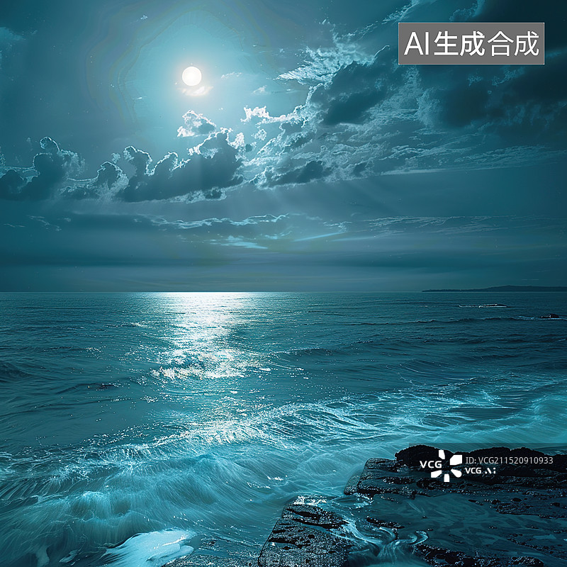 【AI数字艺术】夜色中的海岸线图片素材