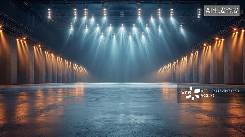 【AI数字艺术】3D渲染聚光灯灯光舞台背景图片素材