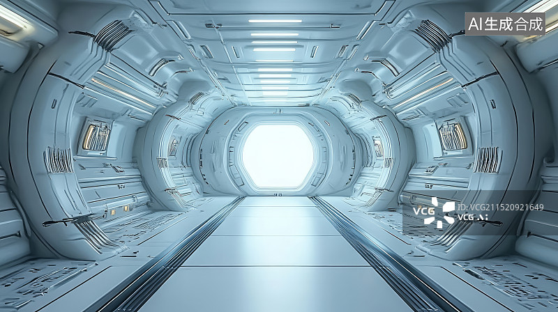 【AI数字艺术】3D渲染白色科技太空舱室内空间背景图片素材