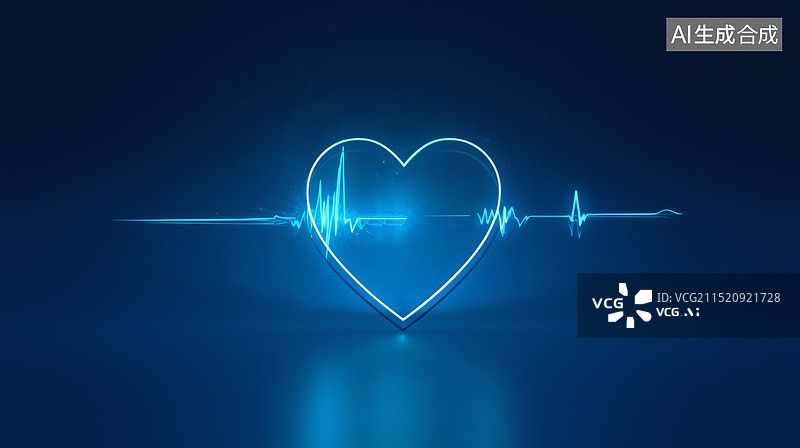 【AI数字艺术】带心电图的心形图标插画背景图片素材