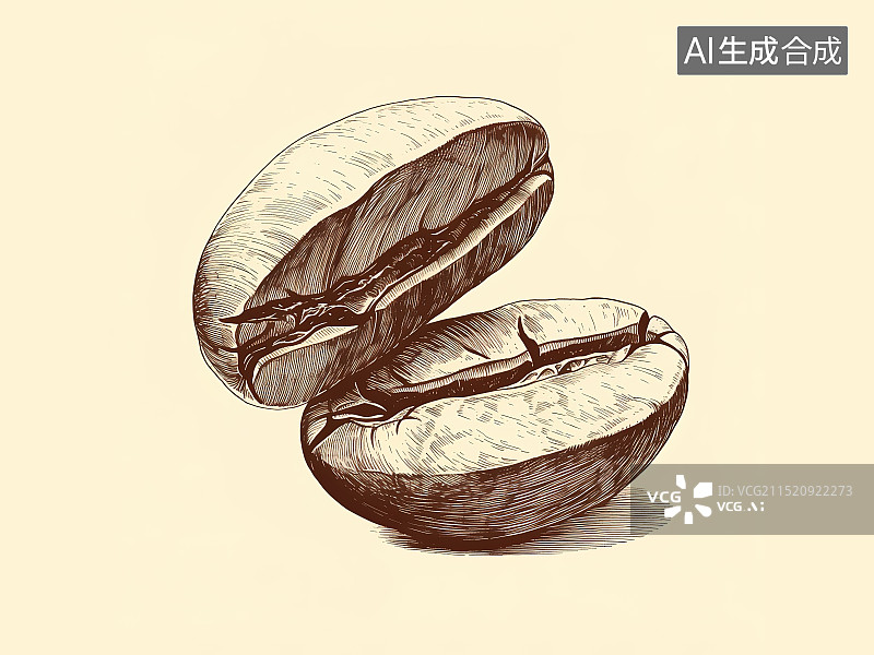 【AI数字艺术】咖啡豆手绘素描创意速写木版画雕刻插画 广告包装设计素材元素图片素材