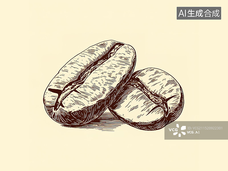 【AI数字艺术】咖啡豆手绘素描创意速写木版画雕刻插画 广告包装设计素材元素图片素材