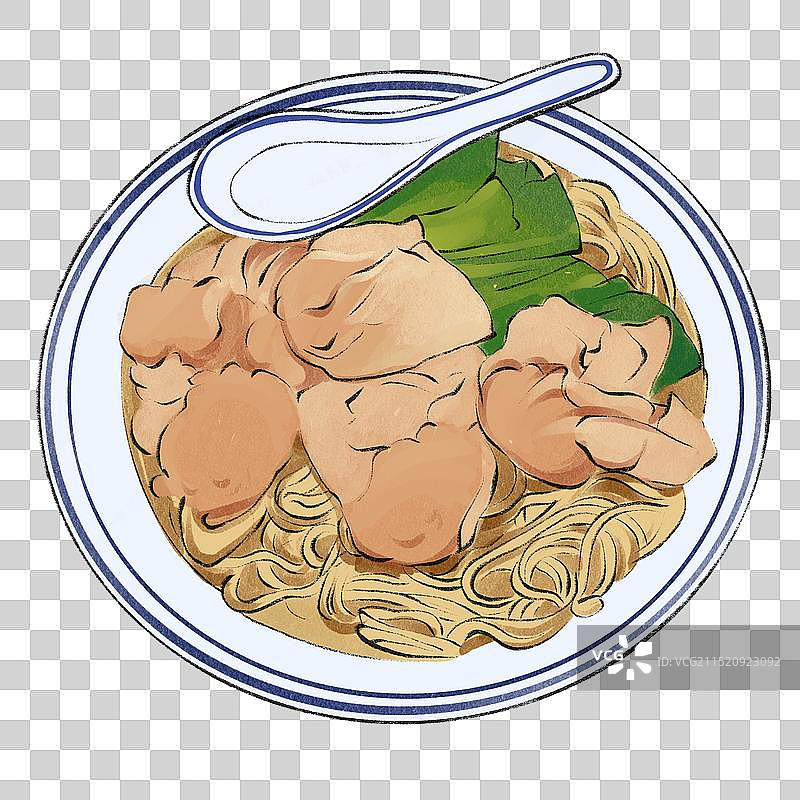 云吞面-广东城市美食土特产小吃插画元素图片素材