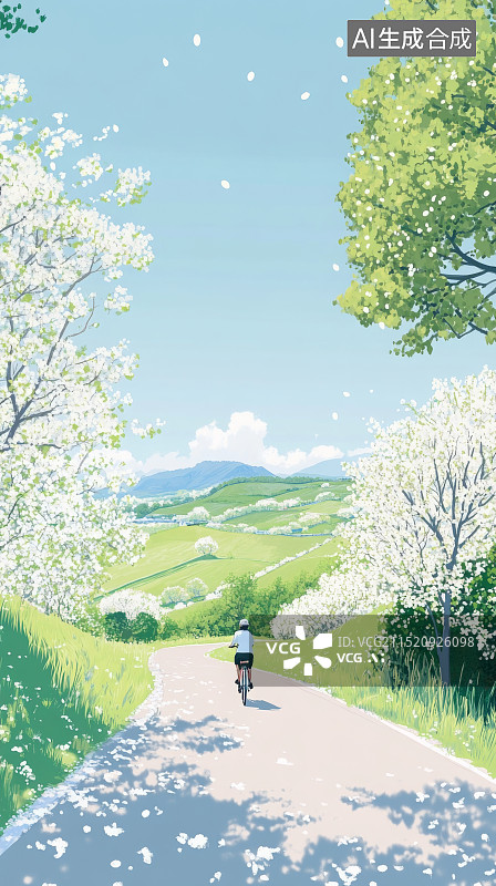 【AI数字艺术】春季骑自行车的背影图片素材