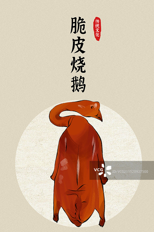脆皮烧鹅-广东城市美食土特产小吃插画海报图片素材