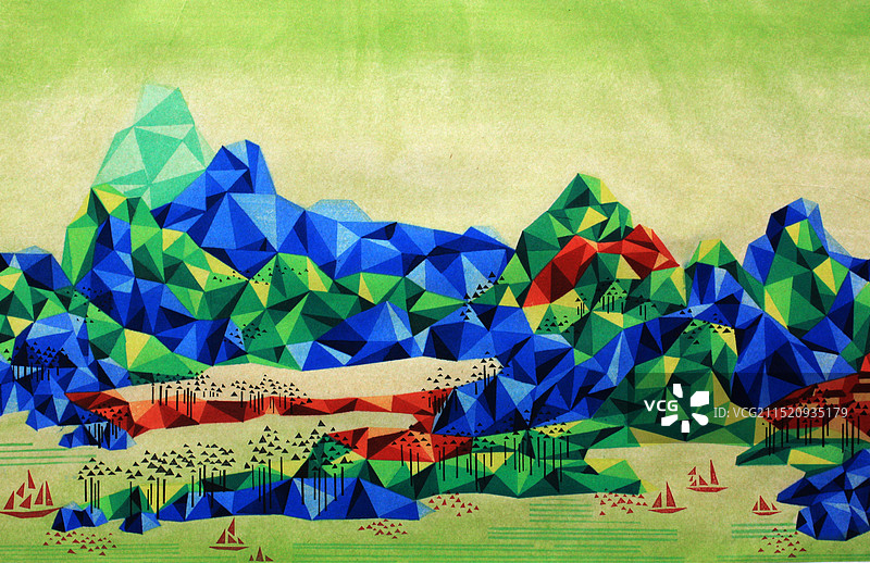 水印木刻《重构山水-6》图片素材